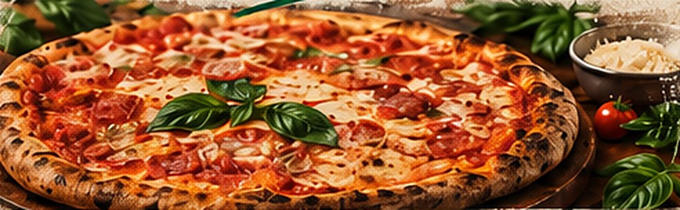 Pizza au sortir du four, basilic et tomates